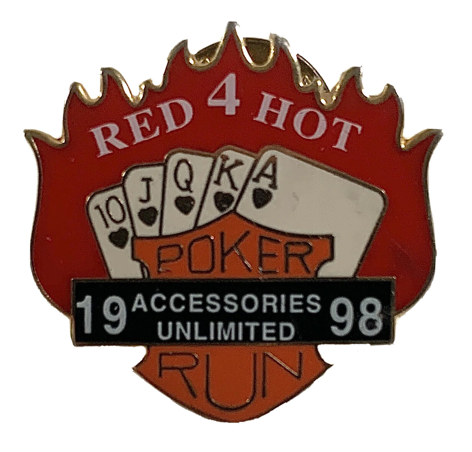 Vintage 1998 Red Hot 4 Poker Run Motorcycle Club Accessories Unlimited Pin Vegas