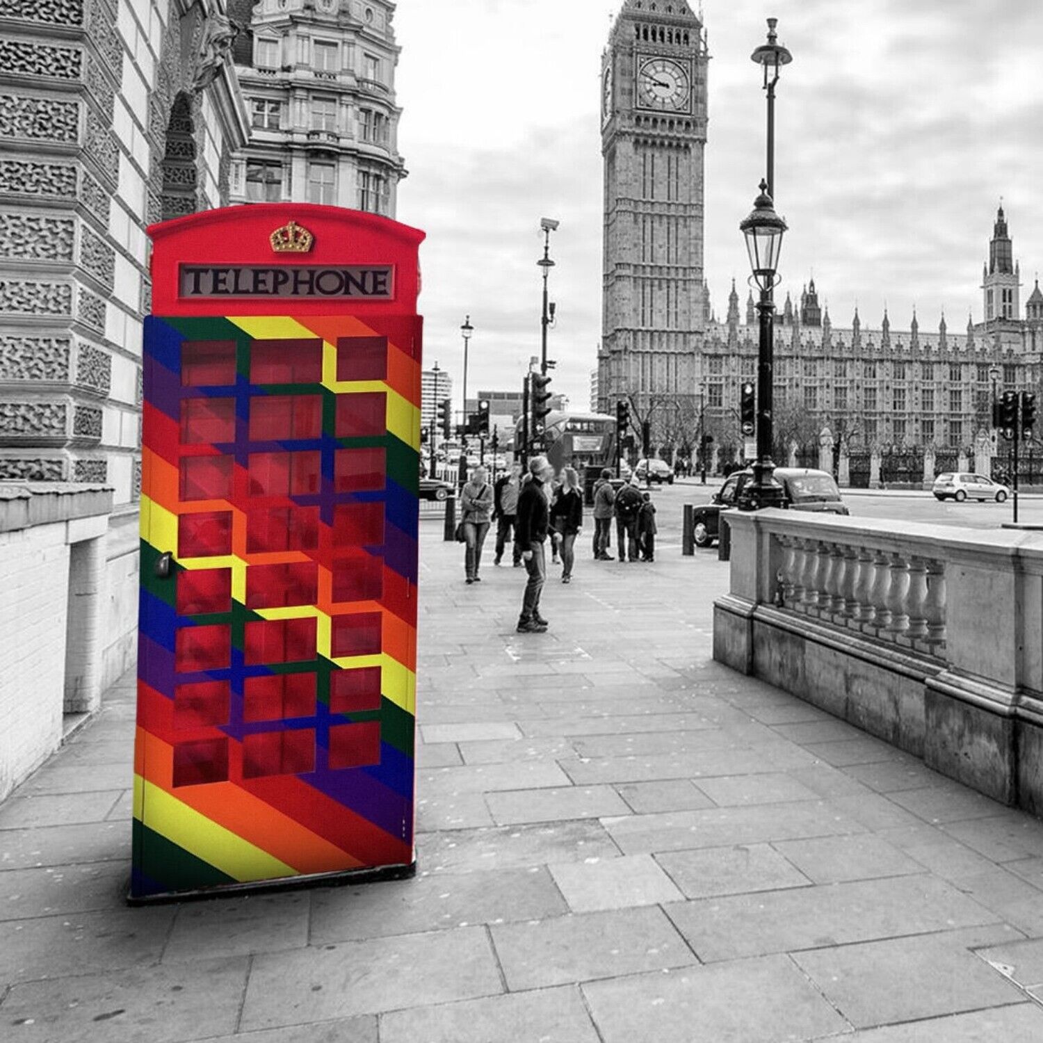 Rainbow Flag English Style Phone Telephone Booth Red Yellow Green Blue
