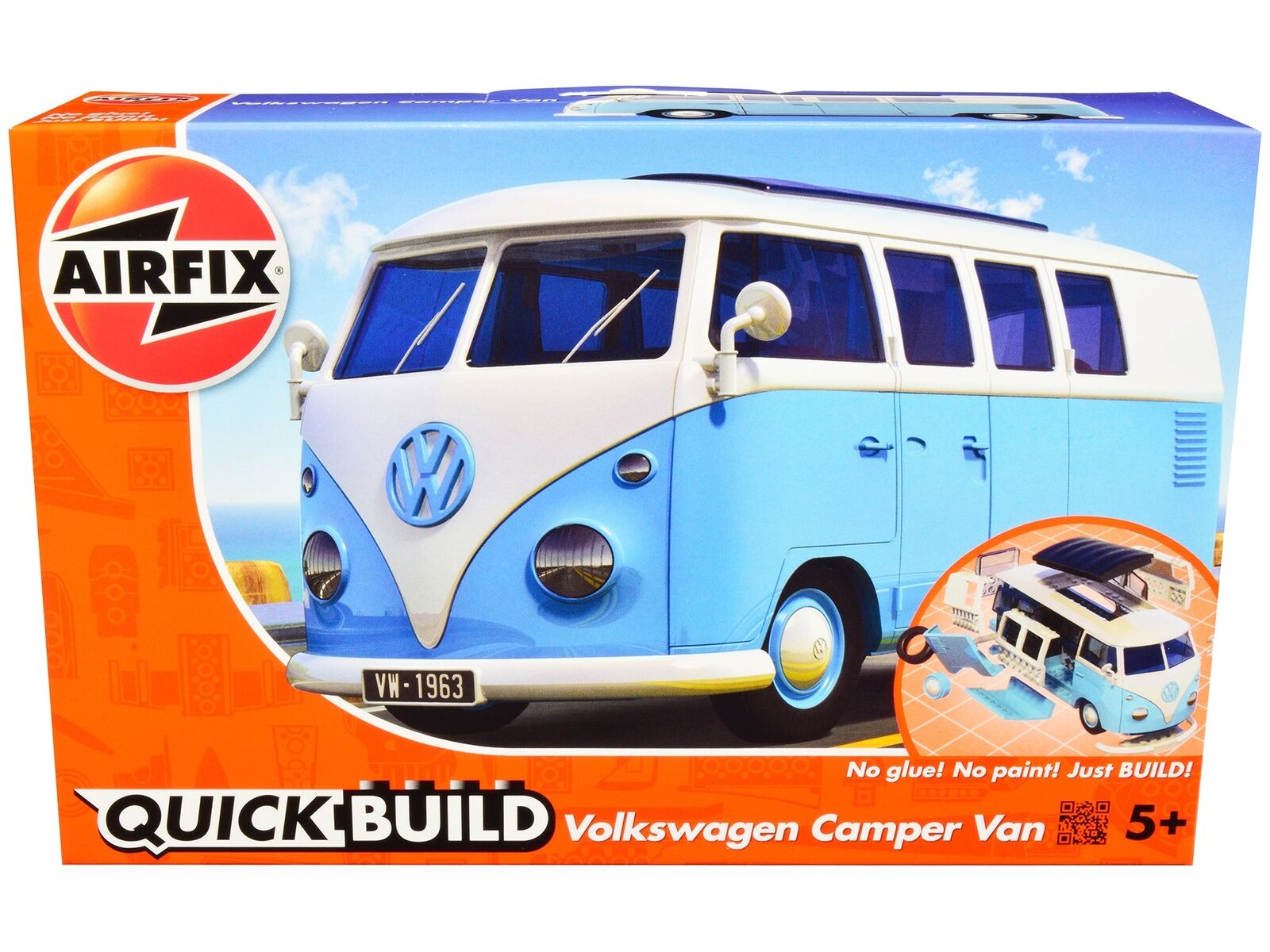 Skill 1 Model Kit Volkswagen Camper Van Blue Snap Together Model