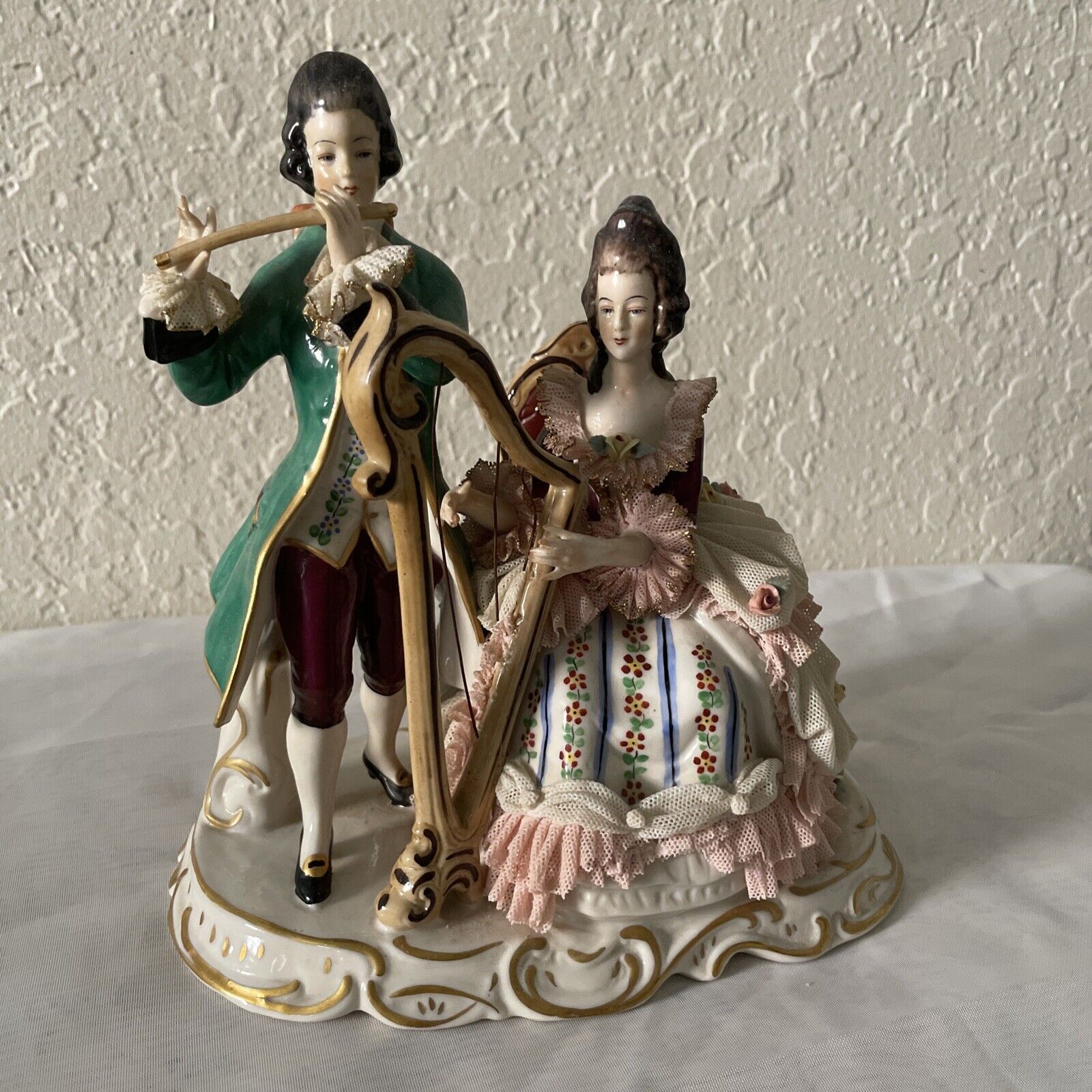 Antiq Rare Dresden Porcelain from (Frankenthal) Figure Couple Musician Playing