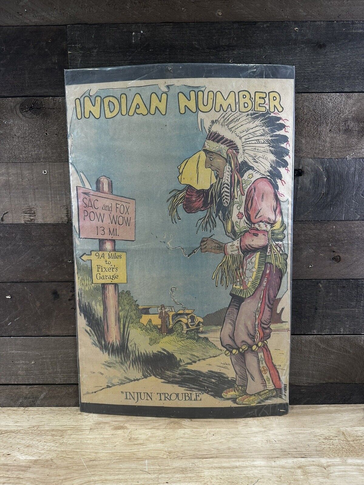 Vintage 1926 Indian Number “Injun Trouble” Cardboard Advertisement 