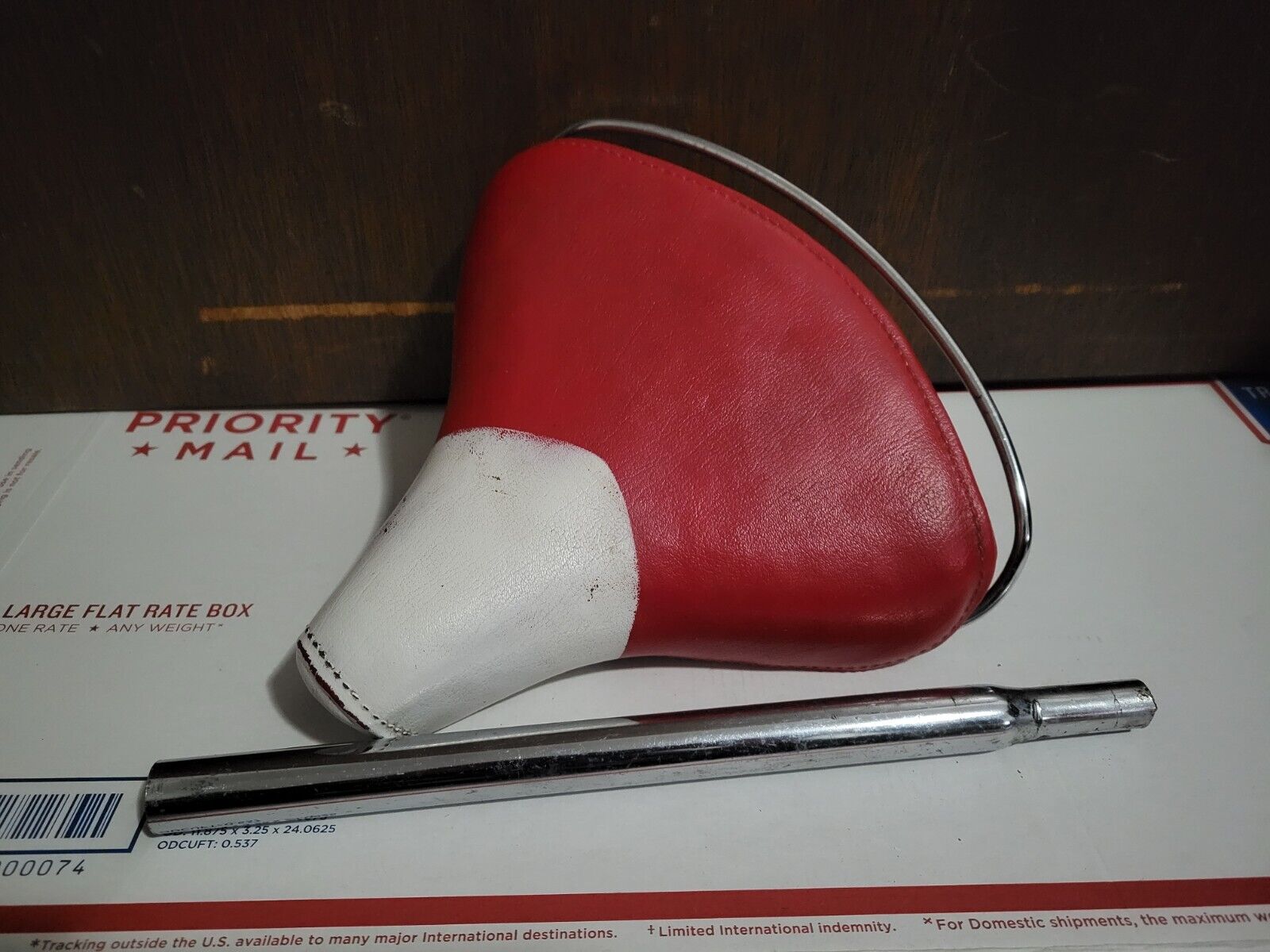 Vintage Mesinger Bicycle Red White Seat With Stem - Columbia Schwinn - Used
