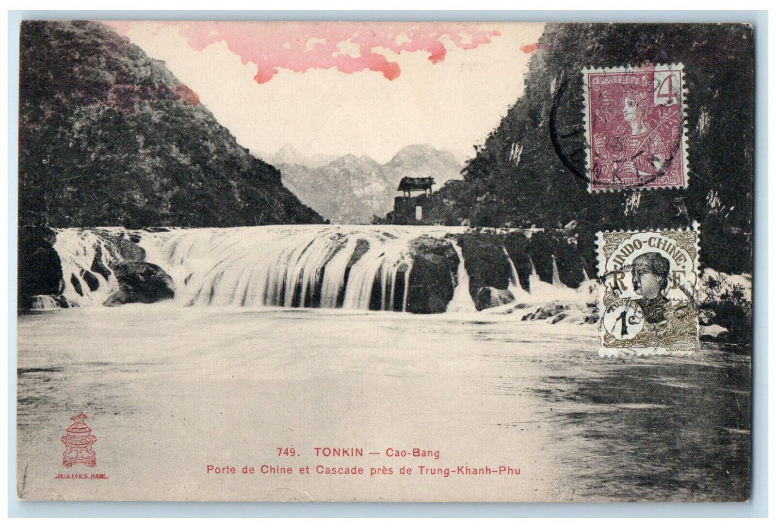 1913 Cao Bang China Gate And Waterfall Trung-Khanh-Phu Tonkin Vietnam Postcard