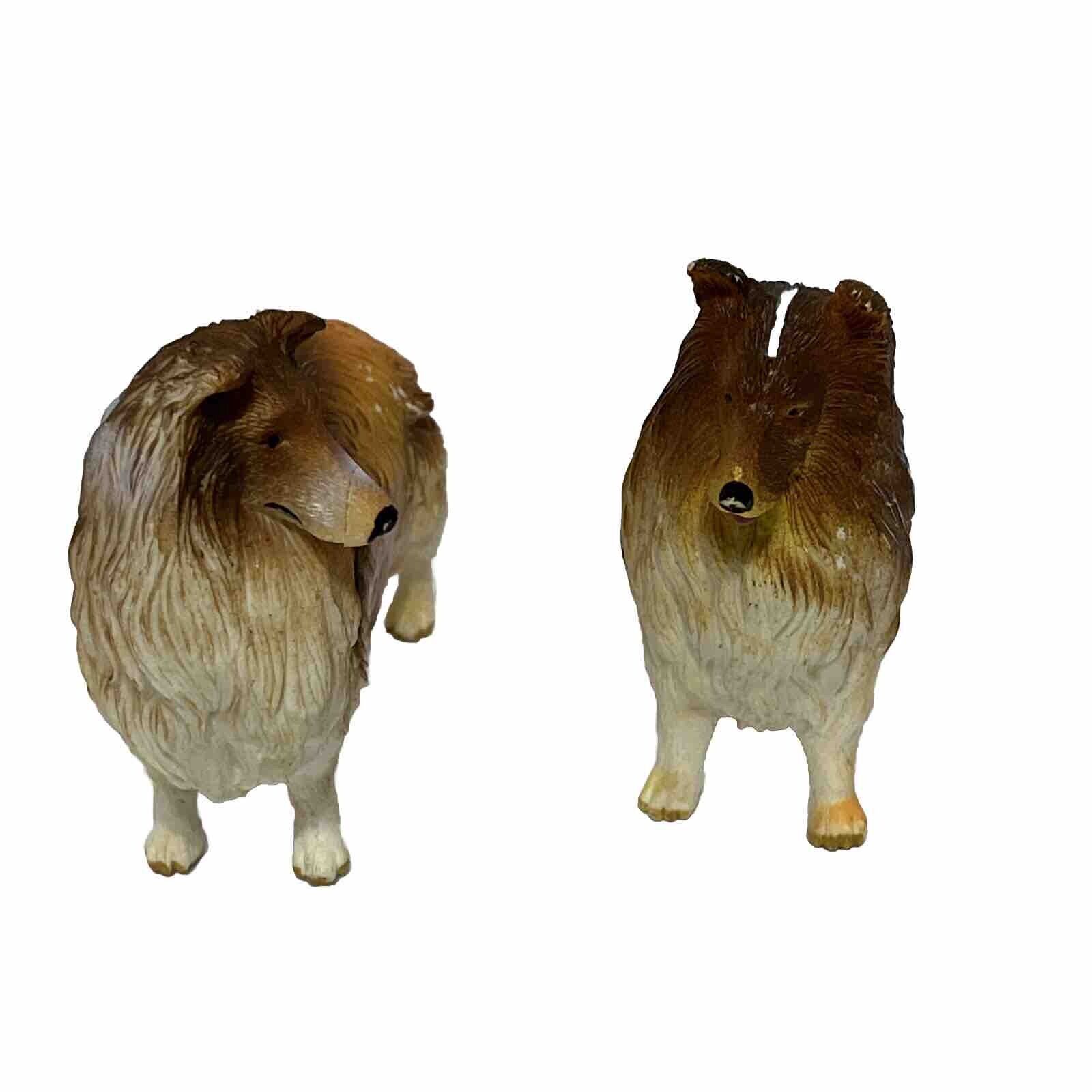 Pair Of Adorable Hard Rubber Toy Collies Lassie Dogs