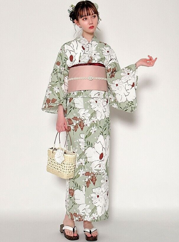 Grail Kimono Yukata Set Dress Watercolor Floral Pattern Kyoto Summer Clothes New