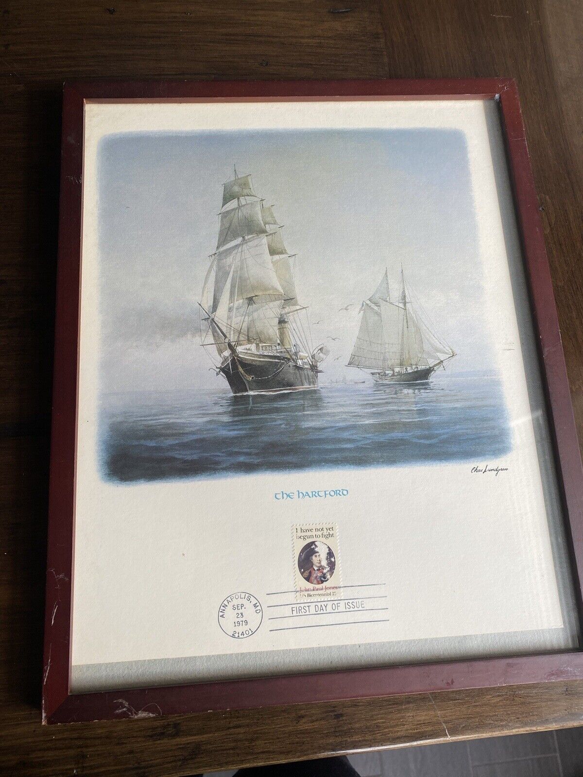 Vintage Famous American Ships THE HARTFORD  Art And Stamp
