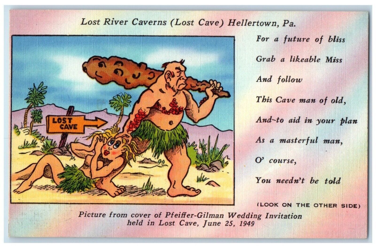 c1940\'s Lost River Caverns Lost Cave Sign Hellertown Pennsylvania PA Postcard