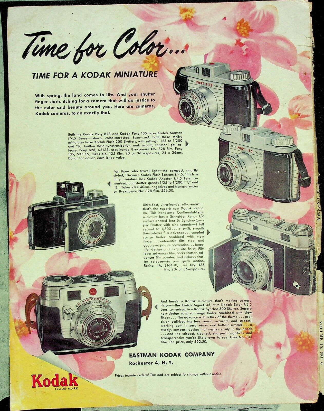 1952 Eastman Kodak Camera Miniature Magazine Print Ad Pink Dogwood