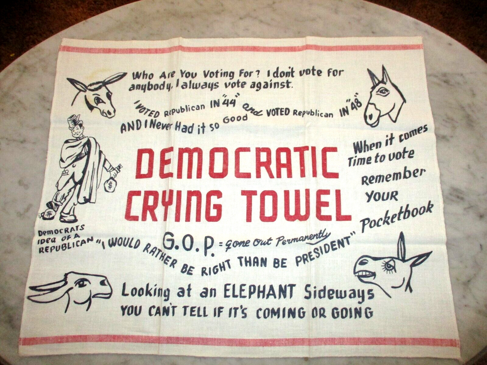 Vintage linen Democratic Crying Towel kitchen towel 20.5\