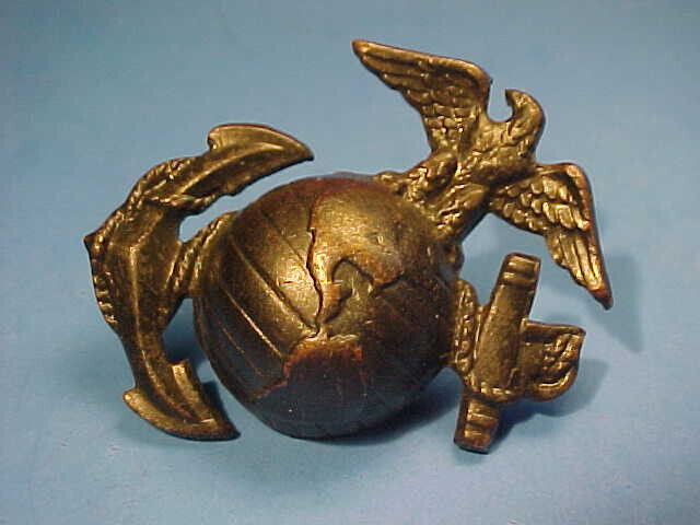 Vintage M1937 WW2 US Marine Corp Enlisted EGA Visor Hat Badge Pin Subdued Bronze