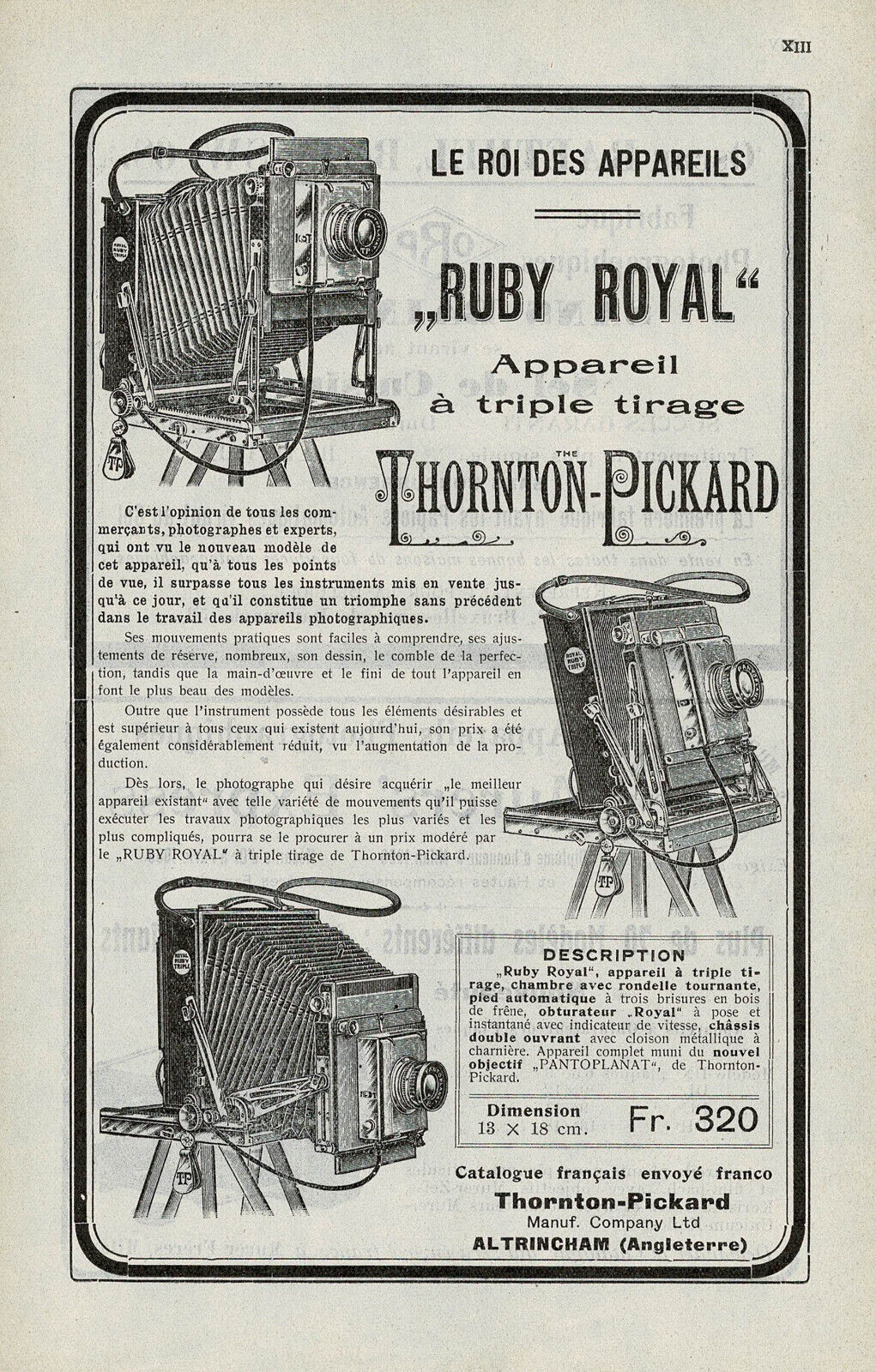 Antique Thornton PIckard Camera Print Ad Rare Original a