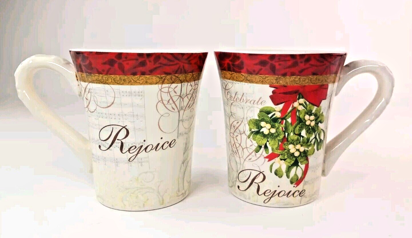 Set of 2 Cracker Barrel Season of Peace Rejoice Ceramic Mugs Matching 4.75”