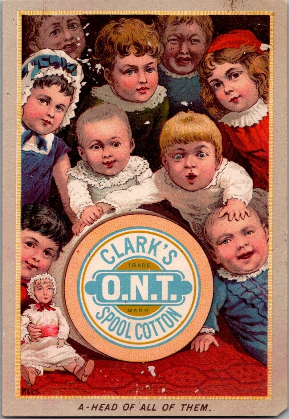 Clark\'s ONT Spool Cotton A Head of All of Them BABIES Victorian Trade Card