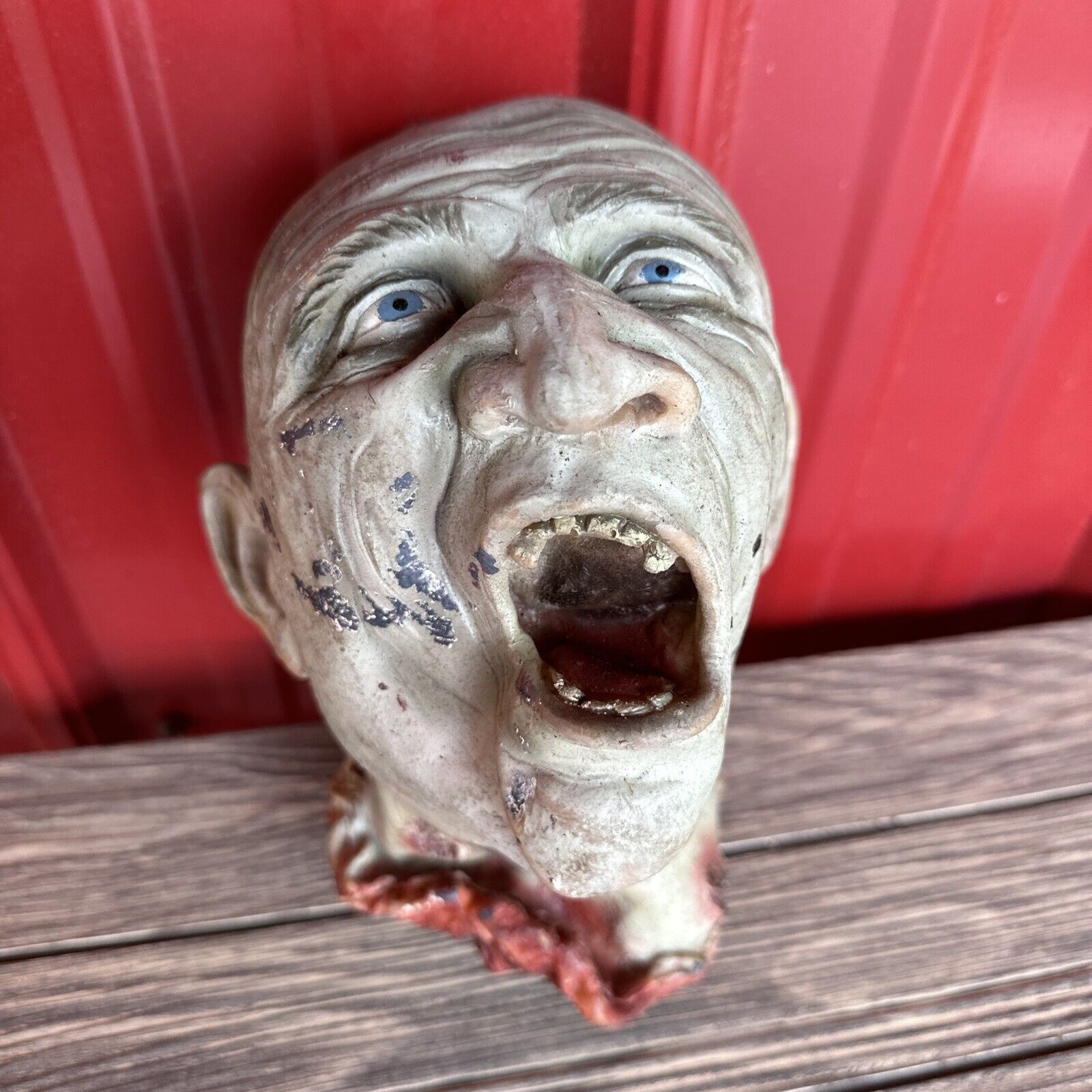 Vintage Halloween Creepy Zombie Face Head Realistic Rubber Prop Haunted House 