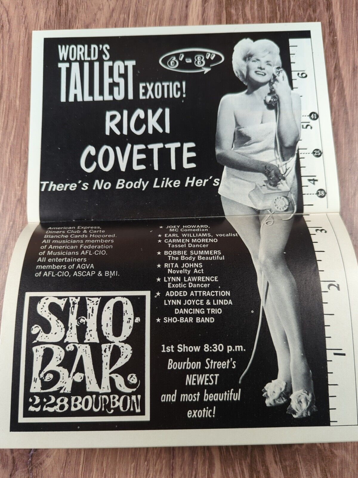 Ricki Covette World\'s Tallest Exotic Dancer 1969 NOLA Sho Bar Bourbon Burlesque