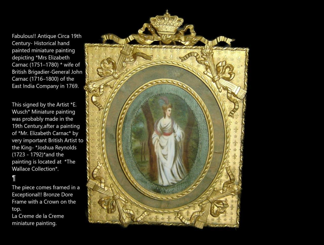 Antique British Elizabeth Carnac Miniature Painting Wife Of General John Carnac.