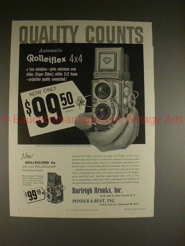 1959 Rollei Rolleiflex 4x4 & Rolleicord Va Camera Ad