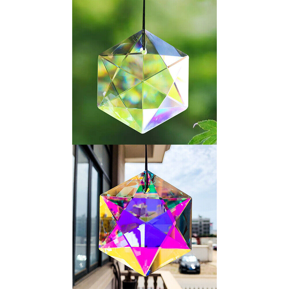 100MM AB+Clear Hexagram Crystal Hanging Shield of David Faceted Prism Suncatcher