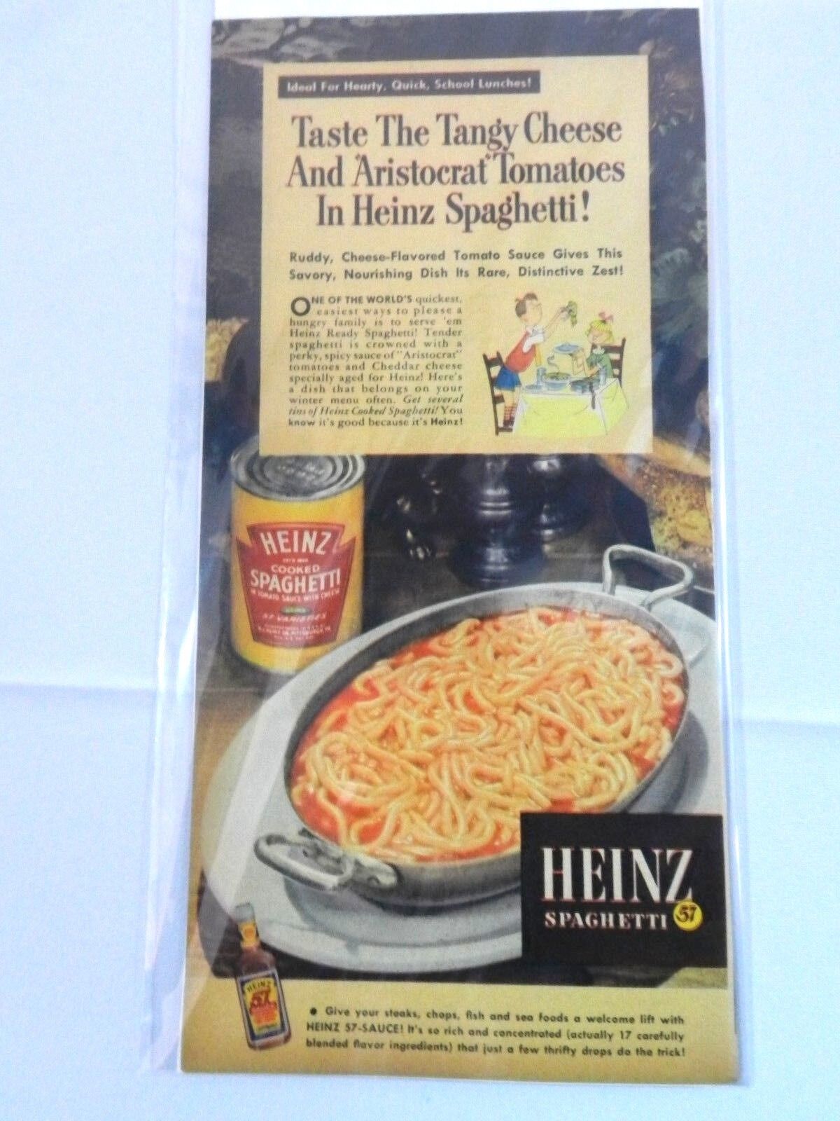 Vintage Ad Heinz Cooked Spaghetti Magazine Advertisement Color Canned 11.5\