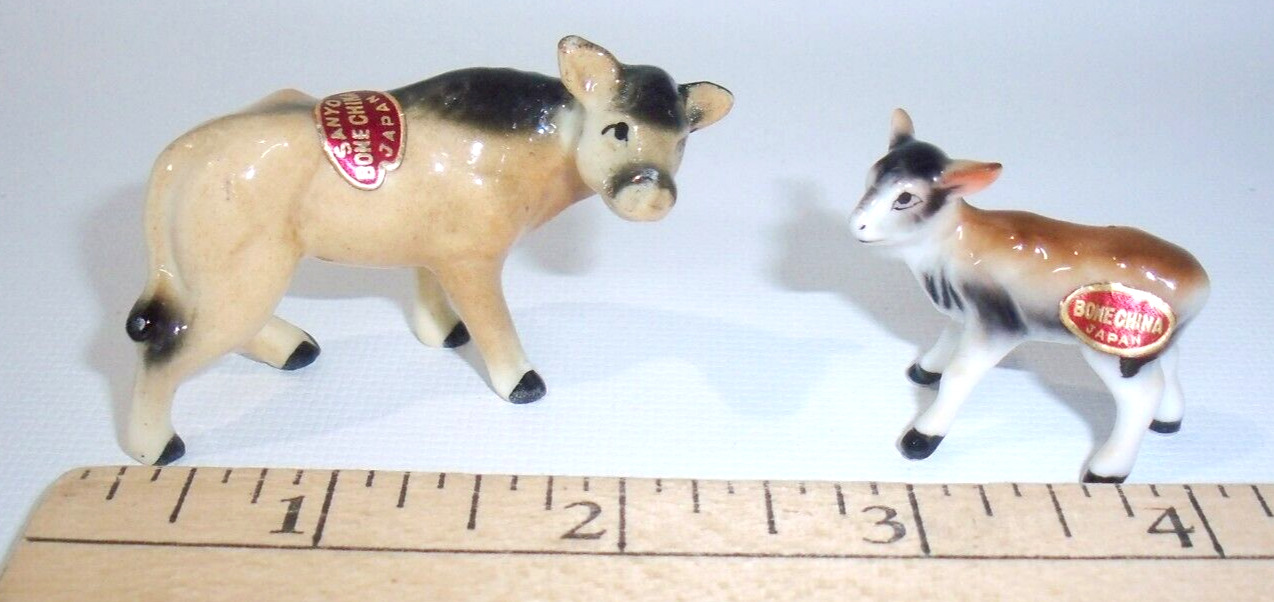 Vintage Sanyo Japan Miniature Bone China Cow and Calf