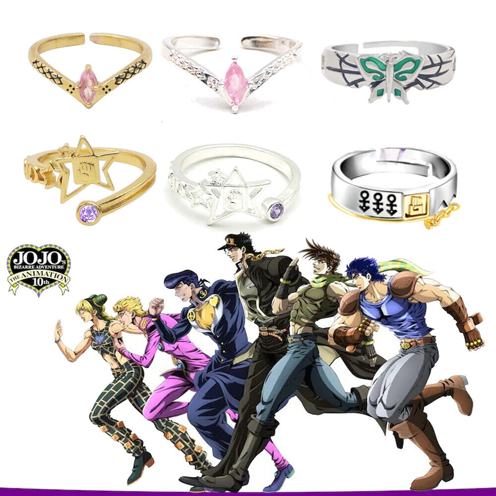 6PCS Anime JoJo\'s Bizarre Adventure Rings Cosplay Narciso Anasui Ring Jewelry