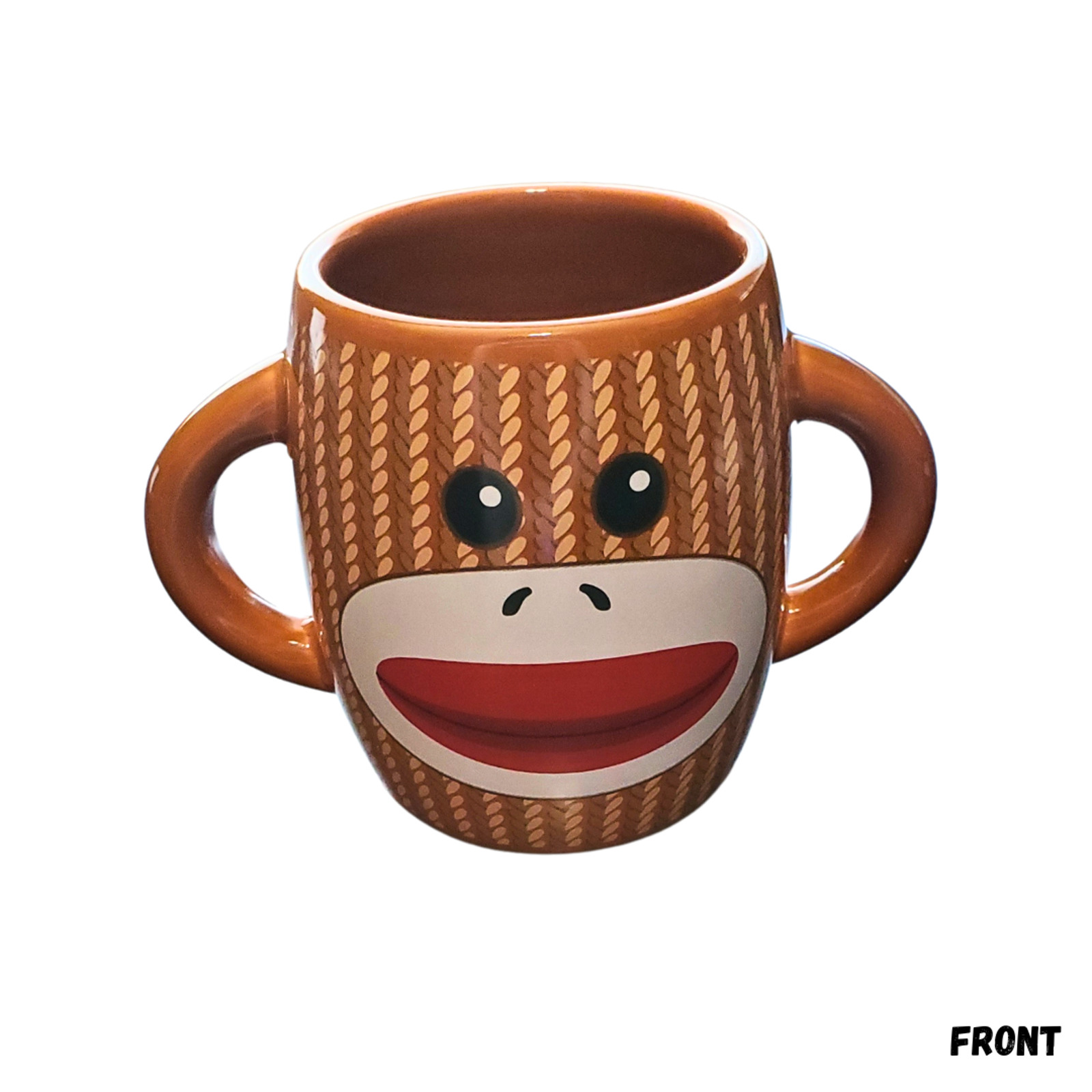 Galerie Double Handle Sock Monkey Ceramic Coffee Tea Cocoa Mug Cup