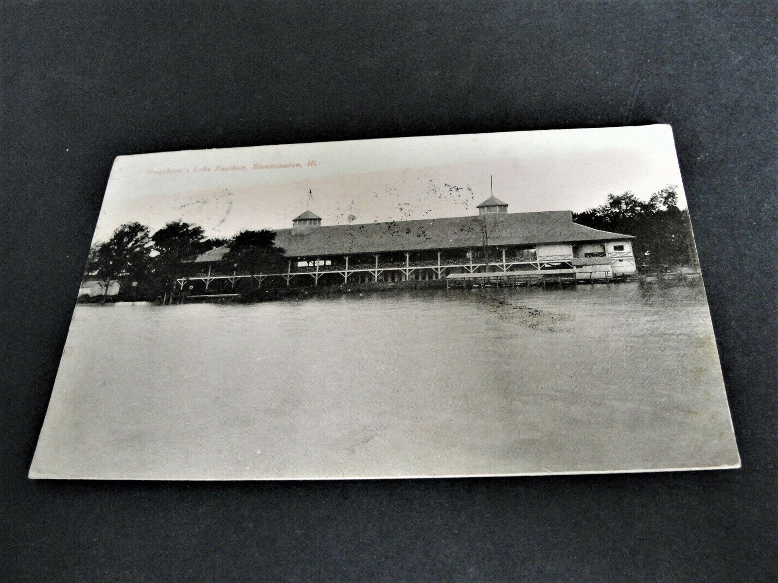 Houghton’s Lake Pavilion, Bloomington, Illinois -1908 Ben Franklin -Postcard.  