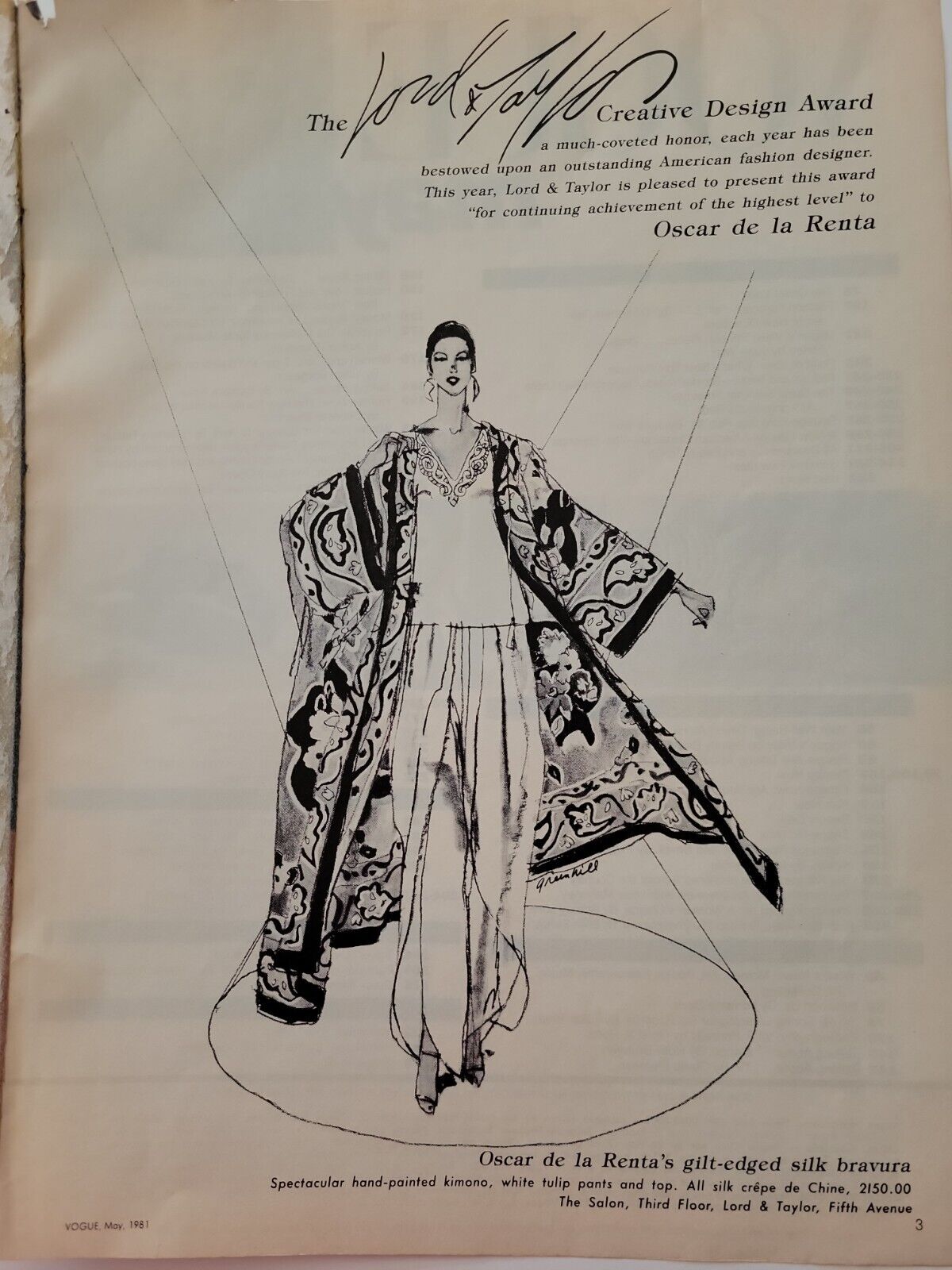 1981 Oscar de la Renta  women\'s silk bravura Lord & Taylor vintage fashion  ad
