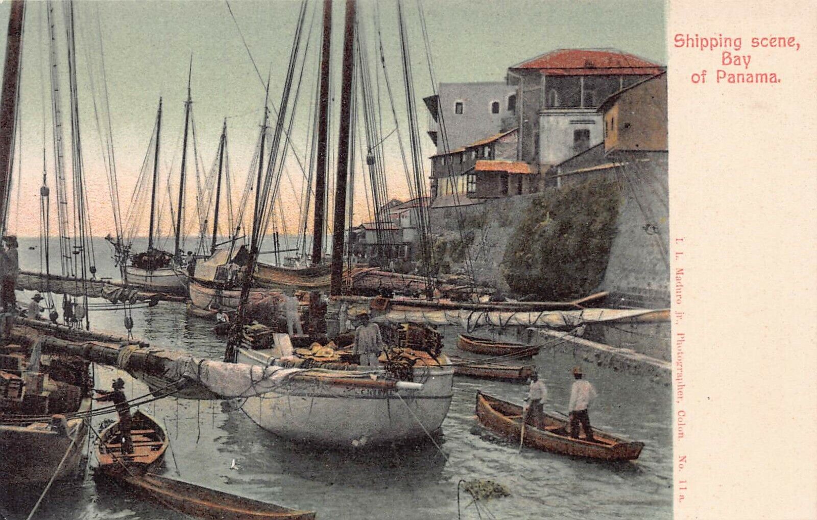 Shipping Scene, Bay of Panama, Republic of Panama, Very Early Postcard, Unused 