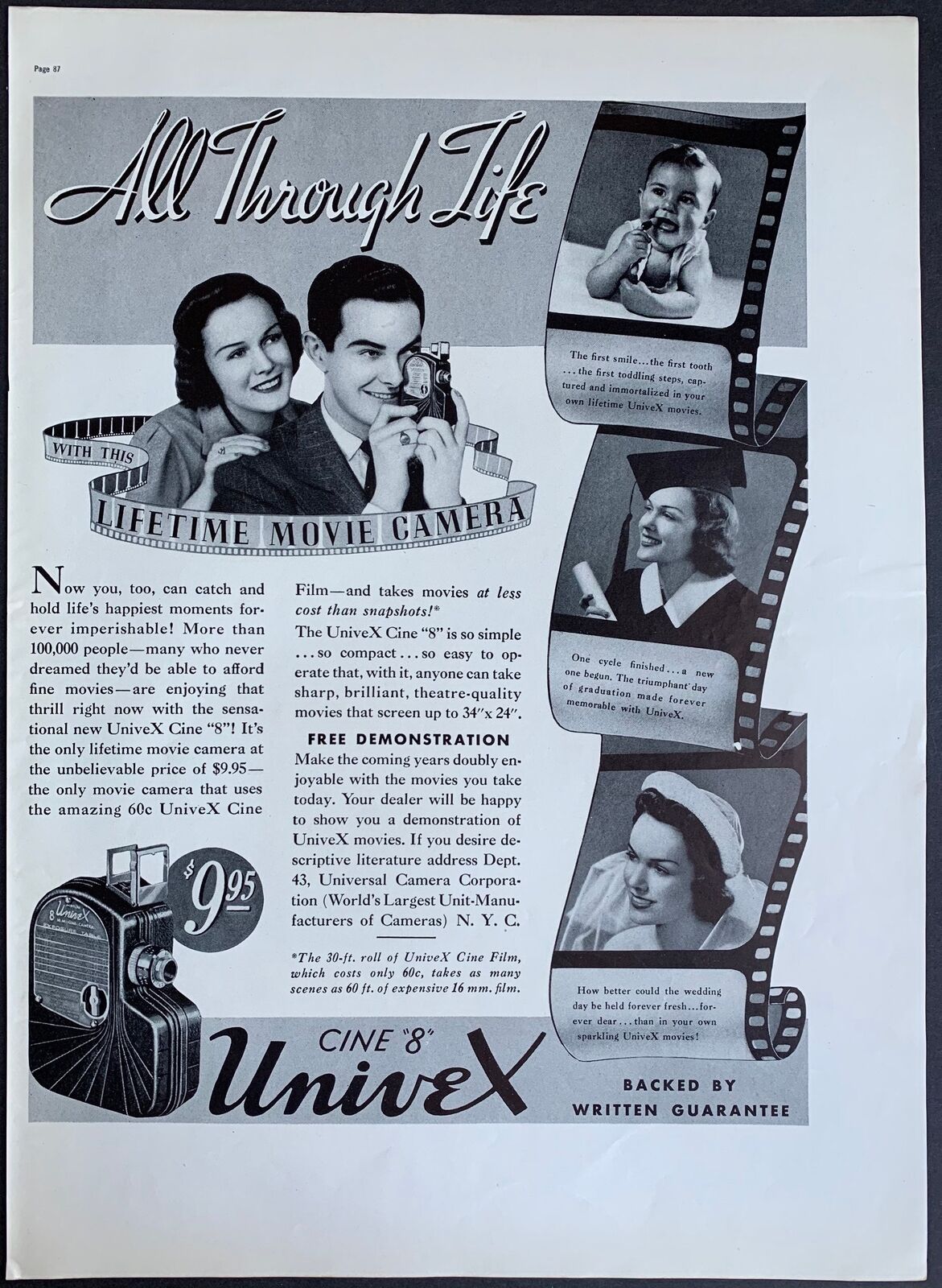 1937 Univex Cine “8” Movie Camera Print Ad