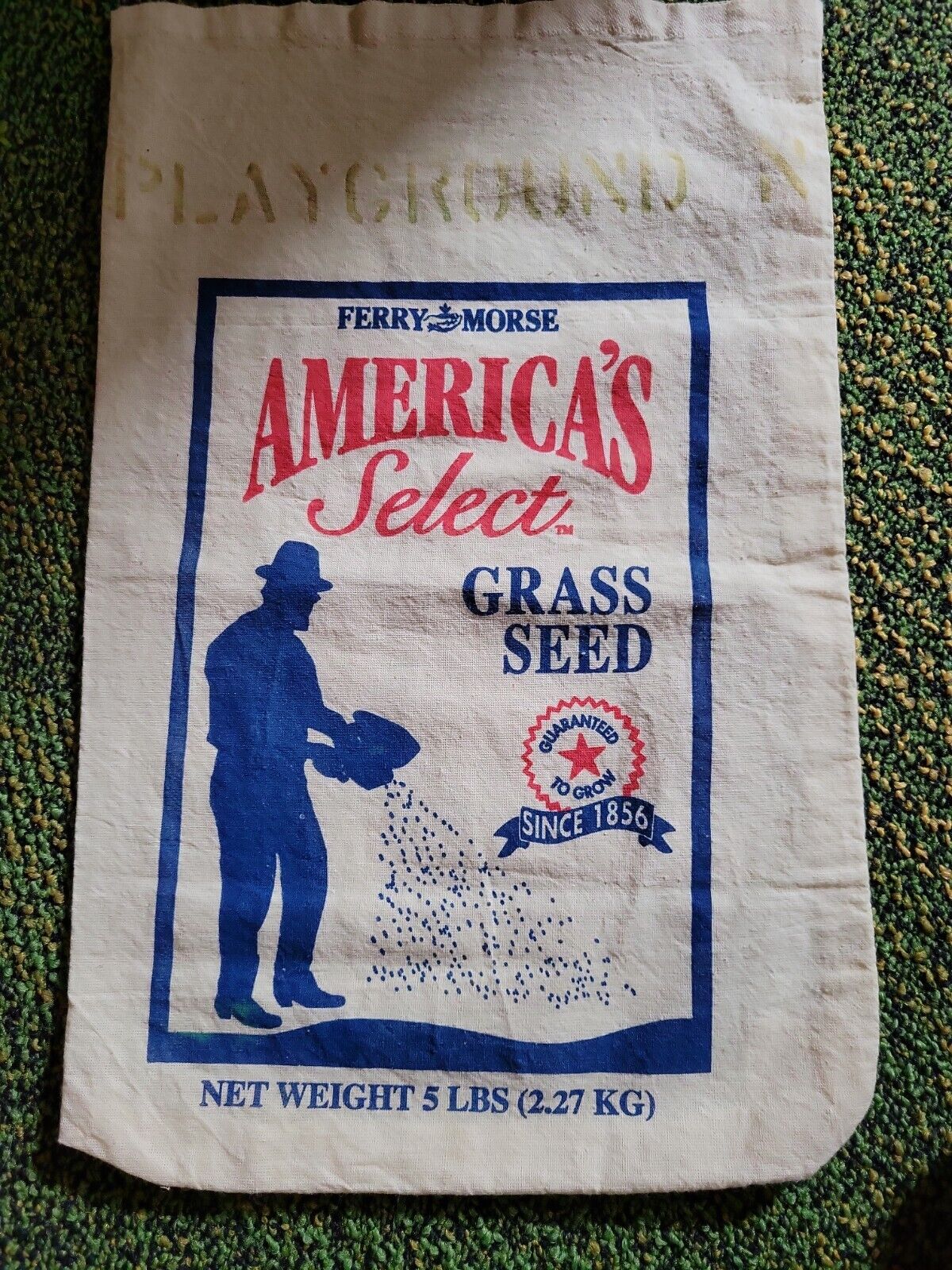 Vintage Cloth Seed Bag Grass America’s Select Ferry Morse Red Blue  playground