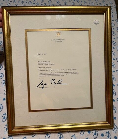 Signed Letter President George W Bush 2001 White House Stationary Framed