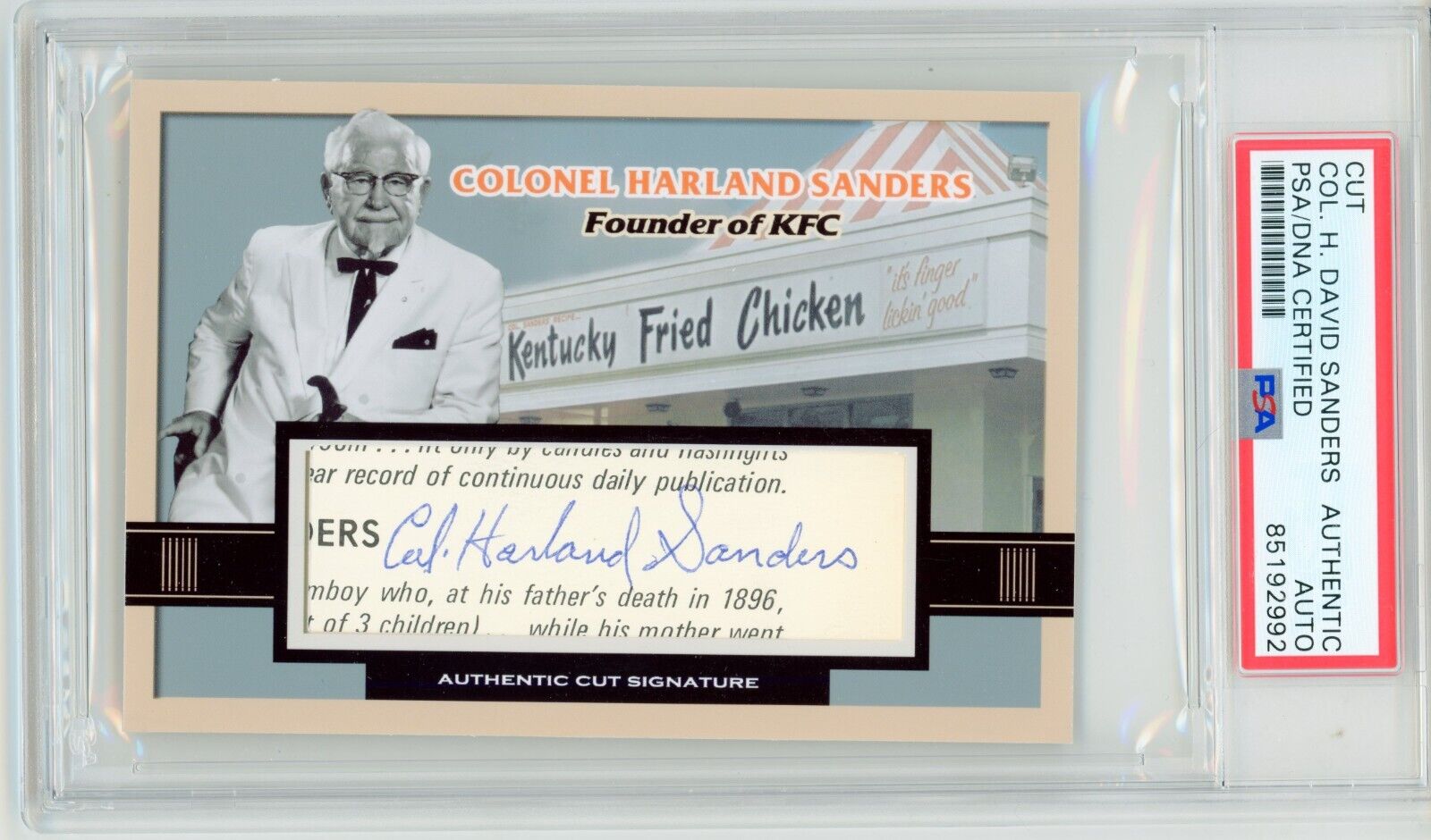 Colonel Harland Sanders (KFC) ~ Signed Autographed Custom Trading Card ~ PSA DNA