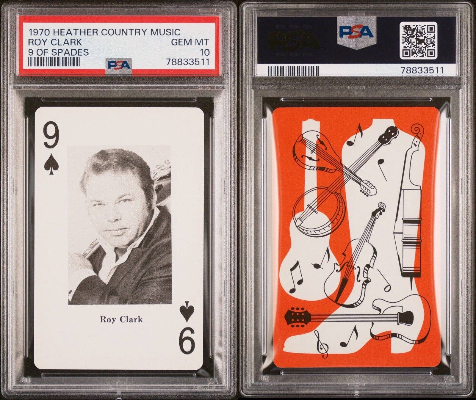 EXTREMELY RARE 1970 HEATHER COUNTRY MUSIC ROY CLARK 9 OF SPADES PSA 10 GEM MINT