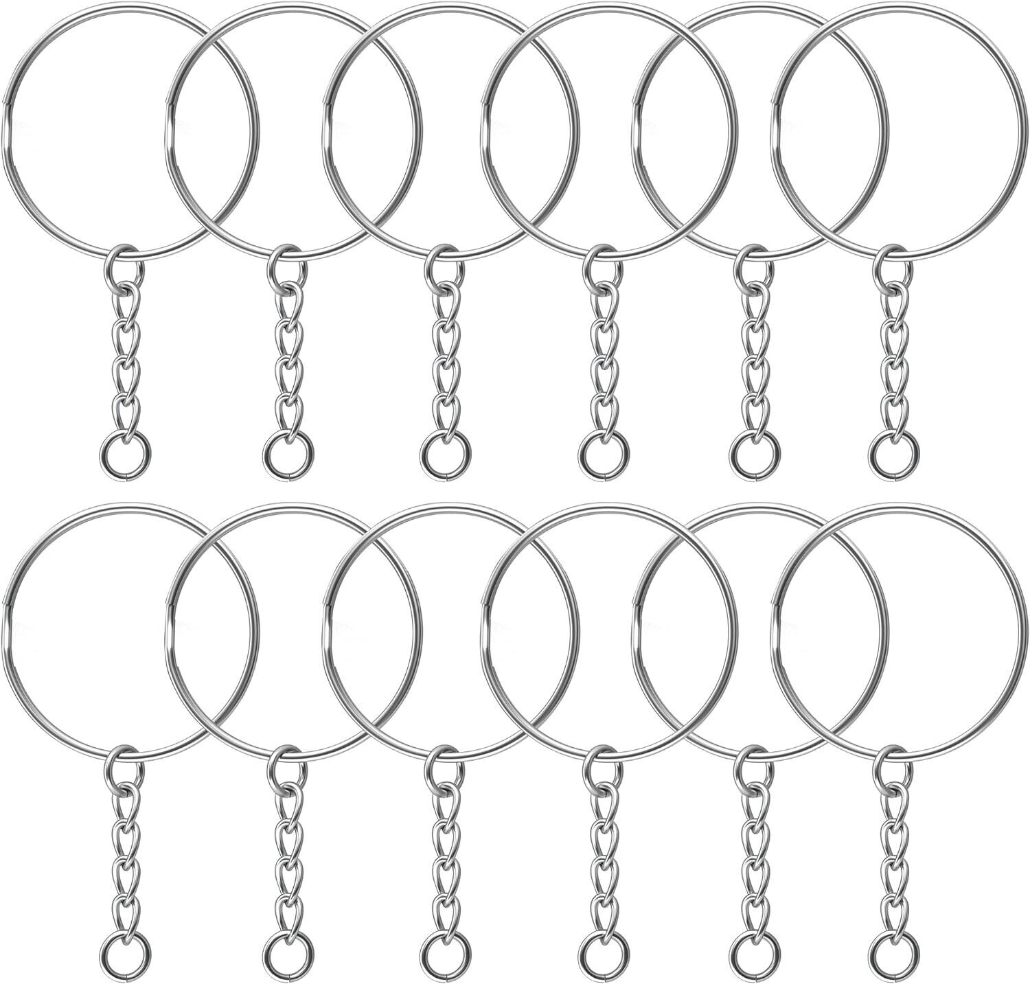 100Pcs Premium Silver Key Chain Rings Kit, Split Key Ring with Chain 1 Inch and 