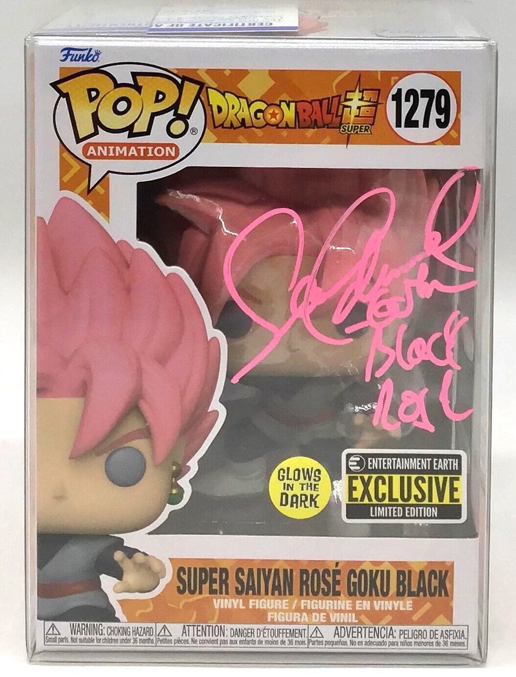 Funko Pop DBS SS Rose Goku Black EE GLOW #1279 Signed by Sean Schemmel PSA DNA