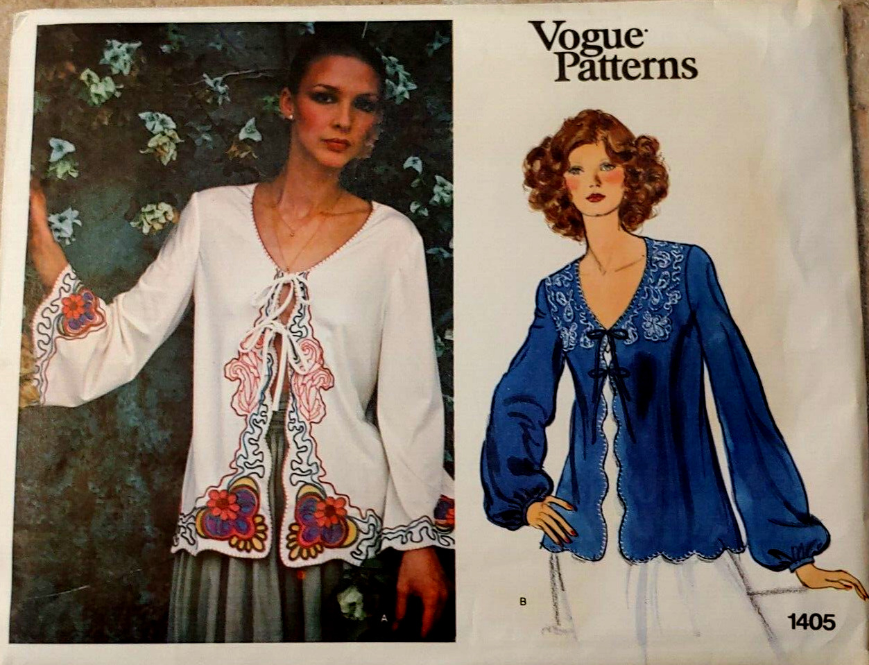 NEW Vogue #1405 1970\'s Scallop Edge Jacket w/ Embroidery Size Med w/Transfers