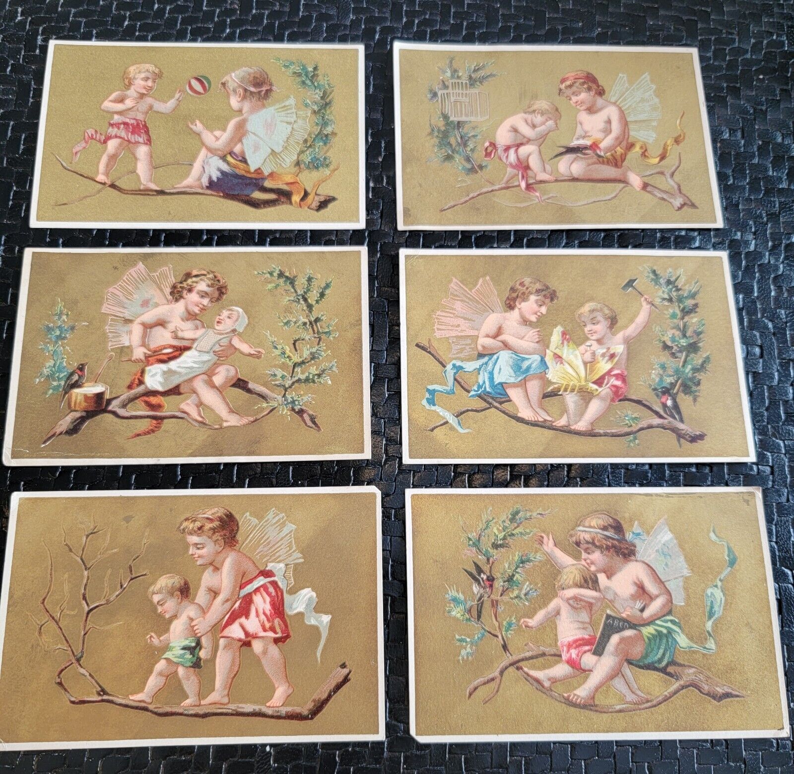  Victorian Trade Card Fairies With Babies Gilded Lot Of 6 In Color, Super Rare