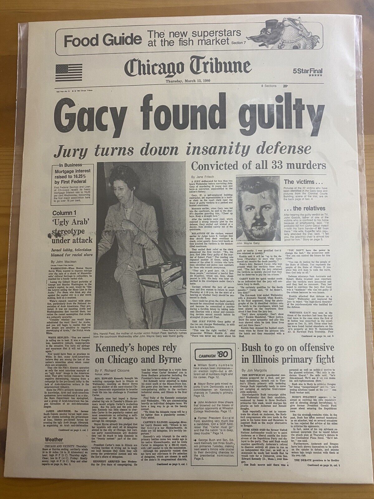 VINTAGE NEWSPAPER HEADLINE ~SERIAL KILLER JOHN WAYNE GACY ELECTRIC CHAIR 1980~