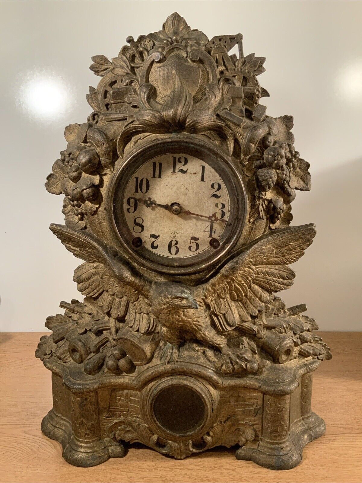 Vintage Antique Large 19” NICHOLAS MULLER Cast Iron Figural Front Wind Up Clock