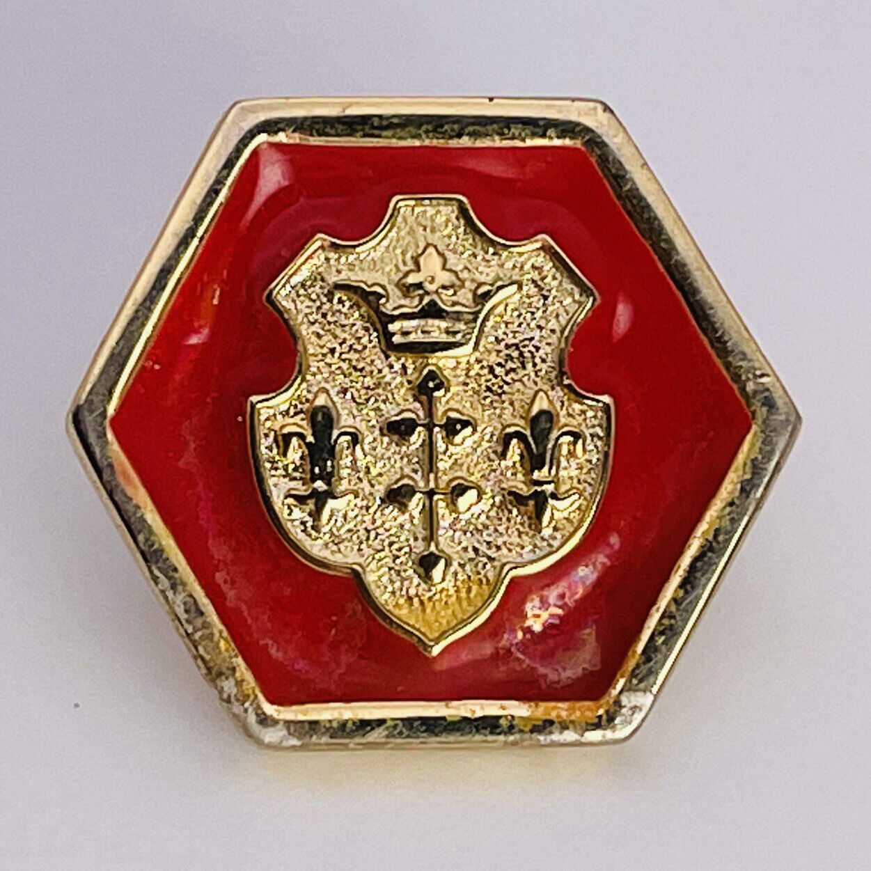 Absolutely Stunning European Crest (?) On Deep Red - Enamel/Gold-Tone Lapel Pin