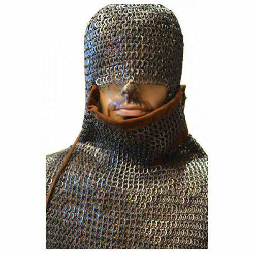 Chain Mail Coif /Hood Integrated Coif Leather Flat Riveted Oiled 