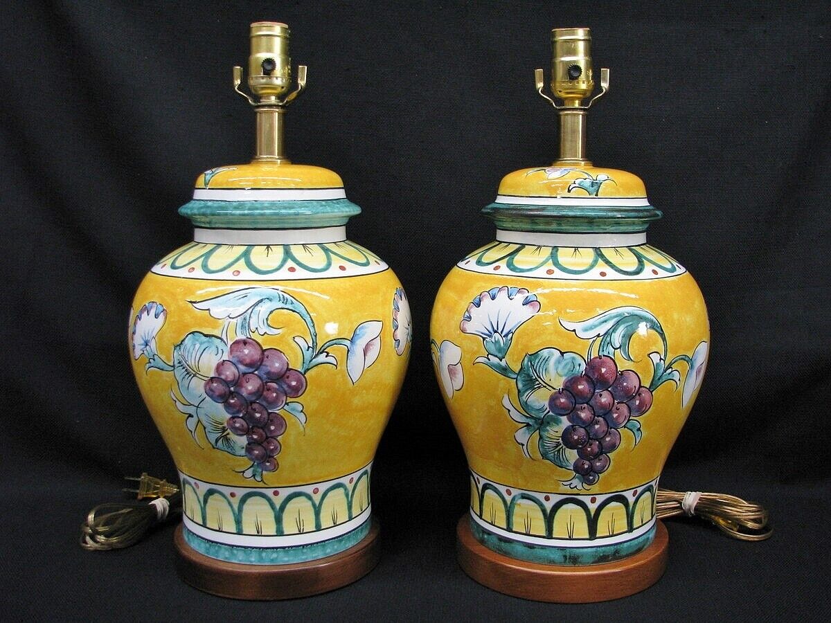 Pair of Frederick Cooper Porcelain Country French Hand Painted Lamps; Mint
