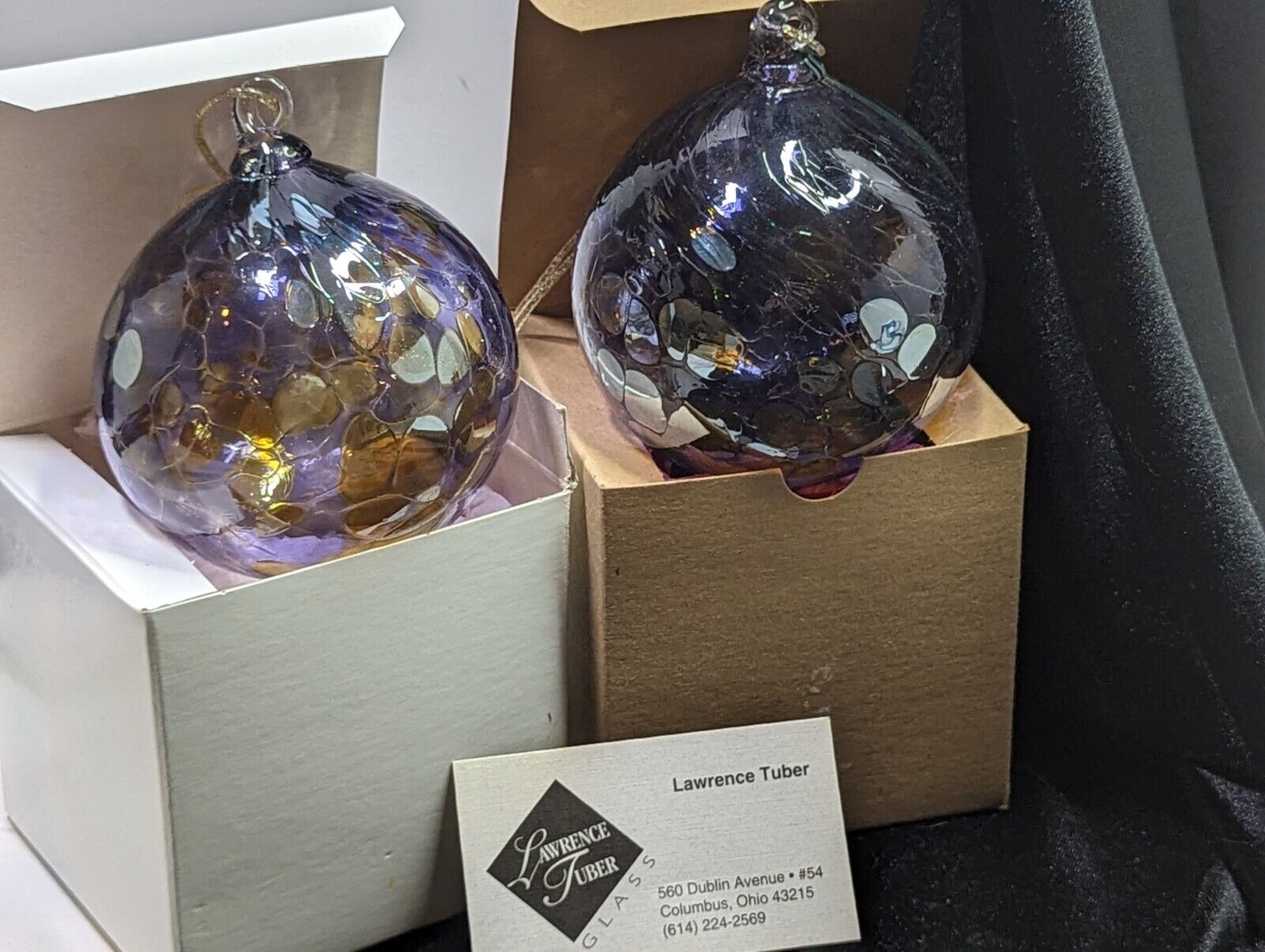 Authentic Blown Glass Ornaments By Lawrence Tuber Columbus Ohio Art Deco W Box