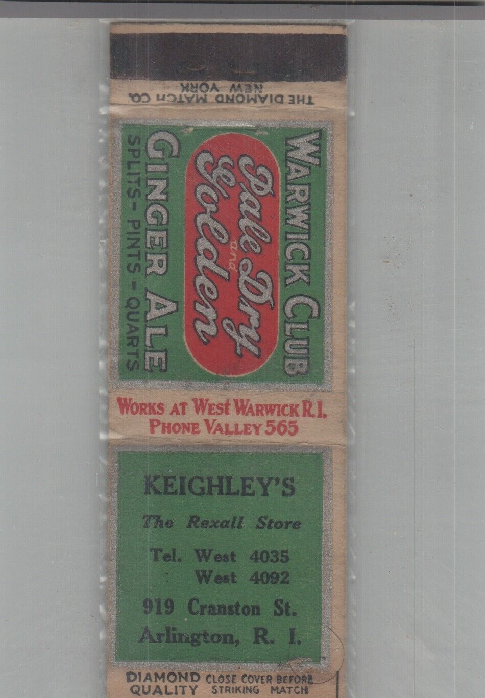 1930s Matchbook Cover Diamond Quality Keighley\'s Rexall Drug Store Arlington RI