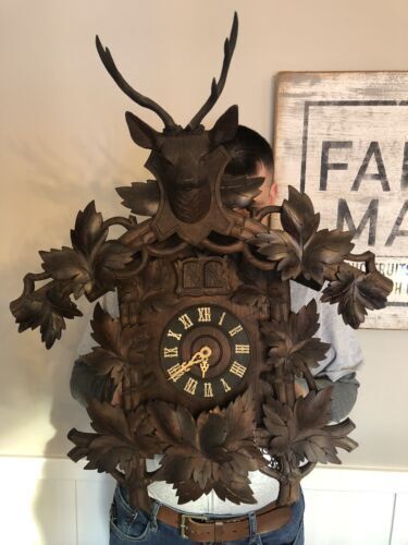 Early German Black Forest Nicely Carved Large Cuckoo/Quail Clock For Repair