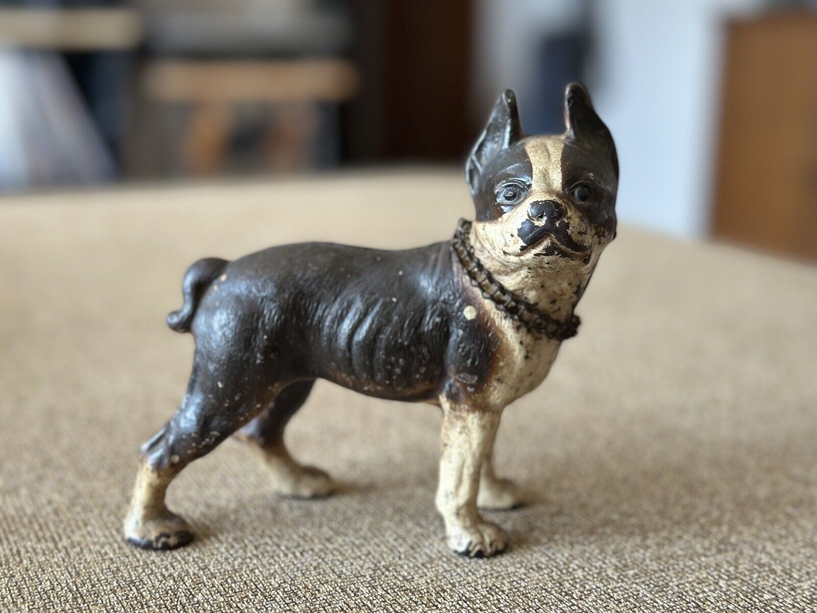 Cast iron Boston Terrier possibly Vindex? Chain Collar antique vintage Dog Rare