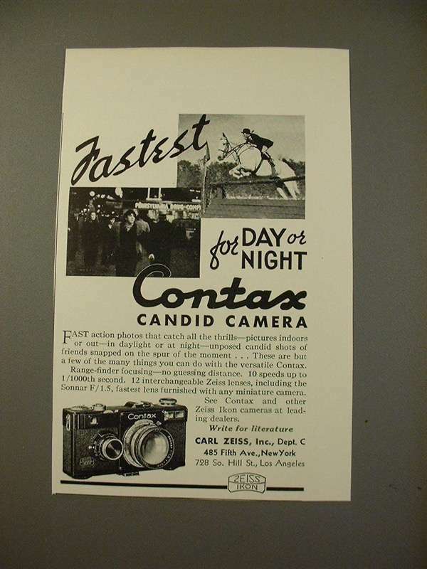 1936 Zeiss Contax Camera Ad - Fastest Day or Night