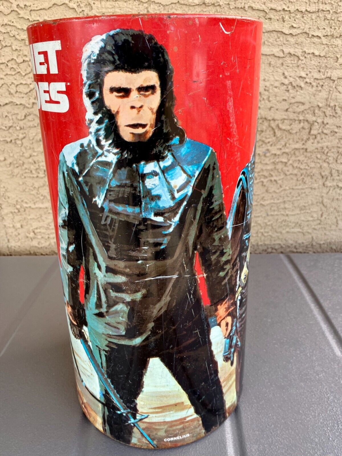 1967 Vintage PLANET OF THE APES Cheinco Trash Can Waste Basket Metal