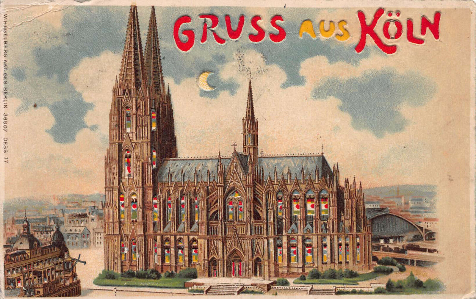 Gruss Aus Koln, Greetings from Cologne, Germany, 1908 Hold-to-Light Postcard